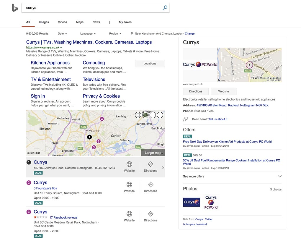 Bing Places Deals in SERP