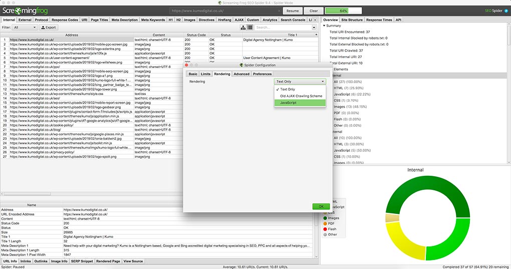 Screaming Frog Enable Javascript Spider Rendering