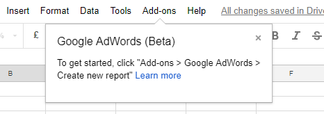 create new report adwords google sheets