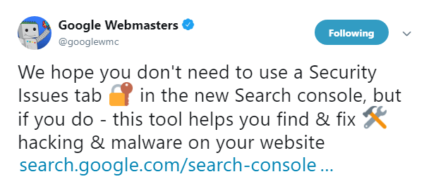 Google Webmasters Security Issues tweet