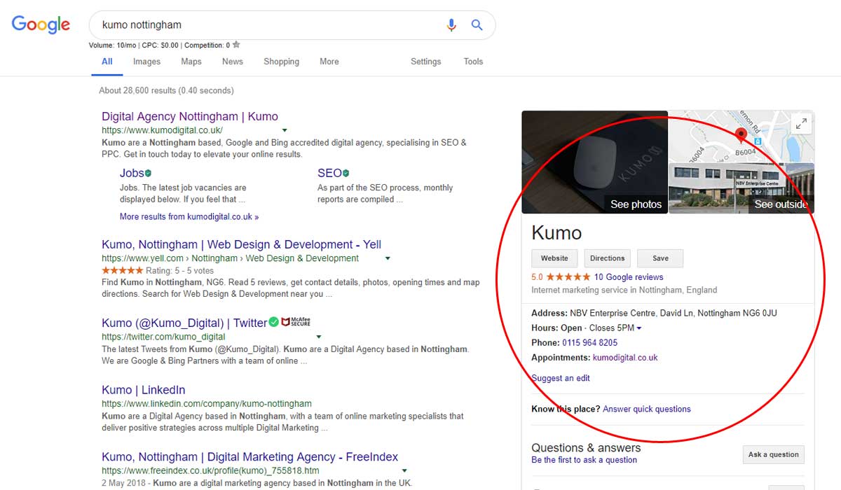 google knowledge panel