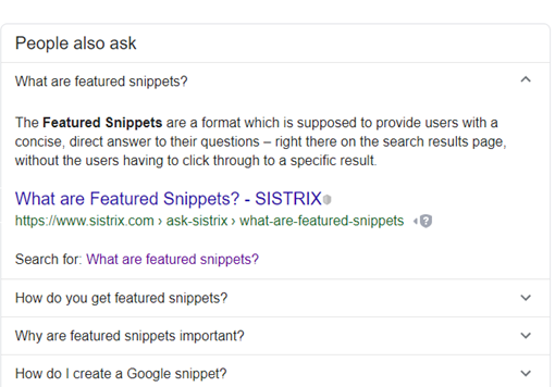 featured snippet people also ask