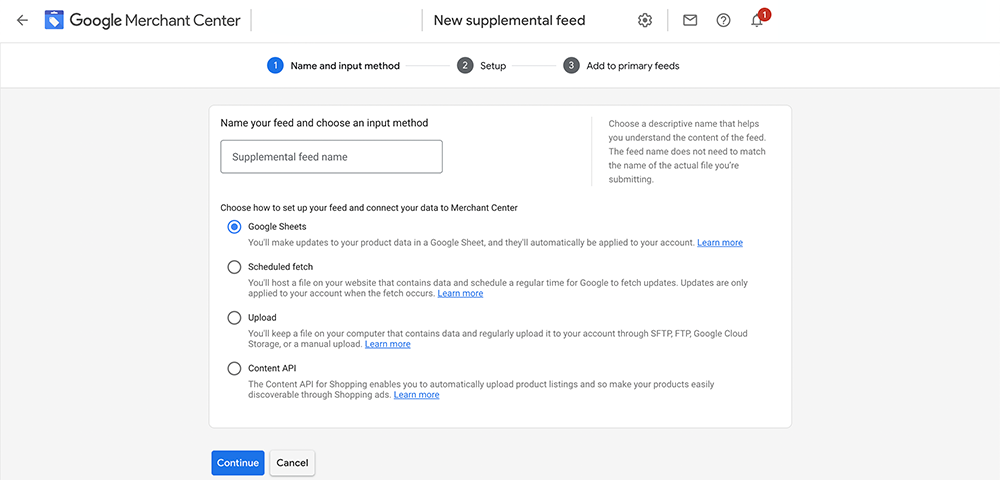 Google Merchant Centre Supplemental Feed