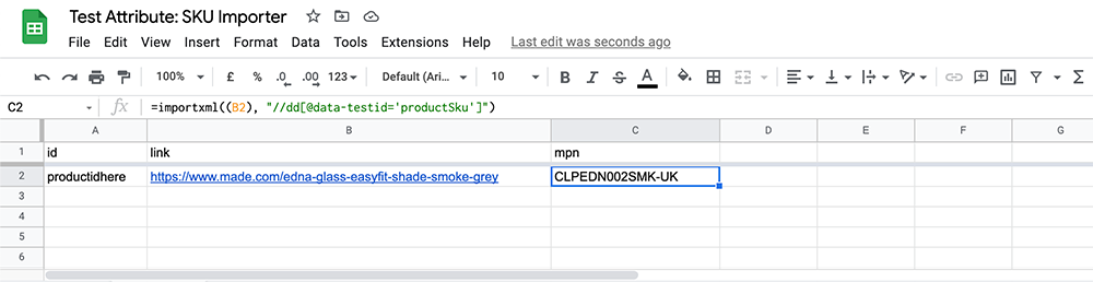 Google Sheets importXML