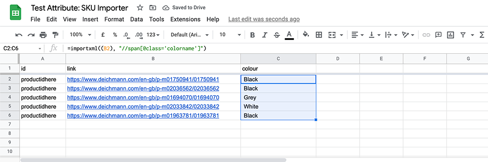 Google Sheets importXML